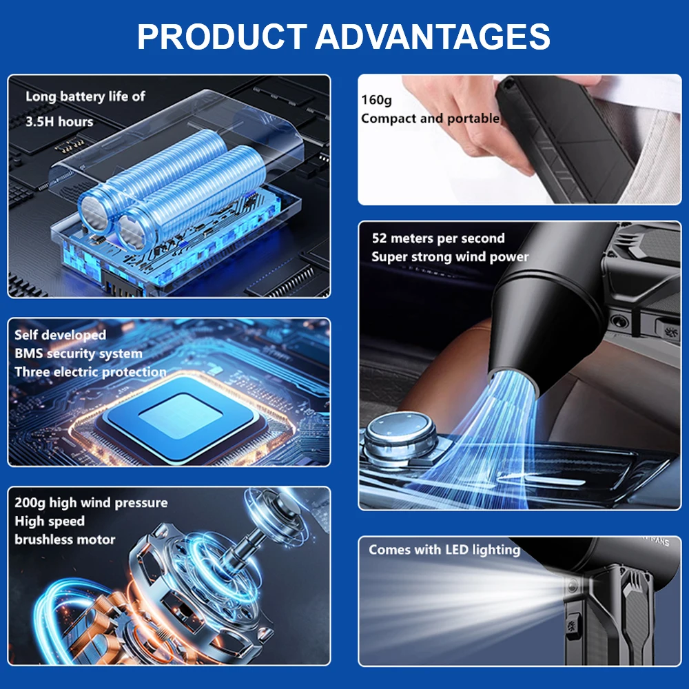Plumero de aire eléctrico para coche, RV, camión, remolque, ventilador Turbo violento portátil, herramienta de limpieza, soplador de chorro, soplado de nieve multifuncional