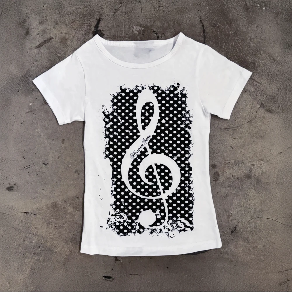 

Women 2026 Summer Fashion Note Short Sleeve T-shirt with Printed Ins Bottom Hem Design