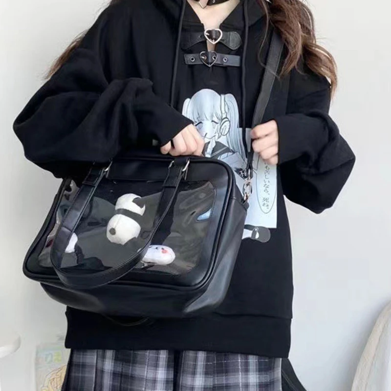 Giapponese carino tela trasparente Itabag moda ragazze una borsa a tracolla personalitร studente borsa a tracolla con bambola distintivo