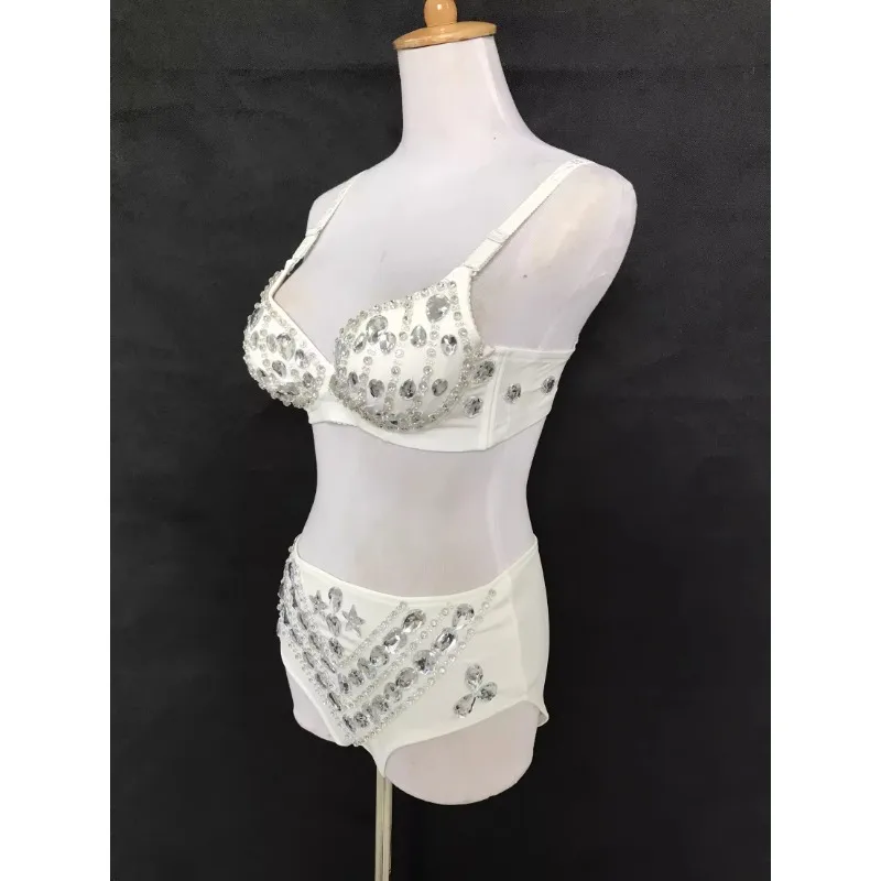 customized hand sewn super shiny diamond sexy bra low waist shorts 2-piece set nightclub DJ singer stage outfit
