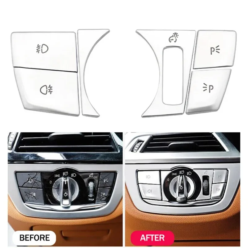 

6PCS Headlight Switch Buttons Trim Cover Decoration for BMW 5 Series X3 X4 525 530Li 2018-2022 Interior Stickers Car Styling