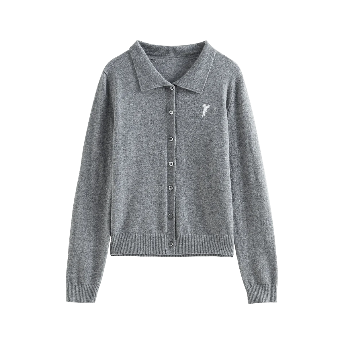 FSLE【2 wersja】 damski sweter polo z dzianiny 47,9% wełniany biurowy damski szary kardigan z długim rękawem 2025 wiosenny 25FS11208 + 25FS11363 — zdjęcie 2