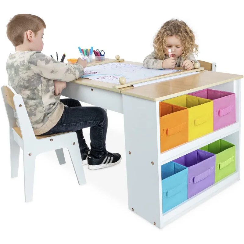 Milliard Kinderbureau 2-In-1 Kinder Kunsttafel En Kunst Ezel Tafel En Stoel Set, Peuter Ambacht En Spelen Hout Activiteitstafel