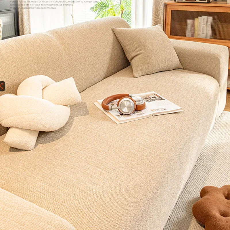 High-End Faux Cotton and Linen Sofa Cover Solid Elastic Anti-Scratch Corner Couch Covers Soft Anti-Stain Stretch Home Decoration