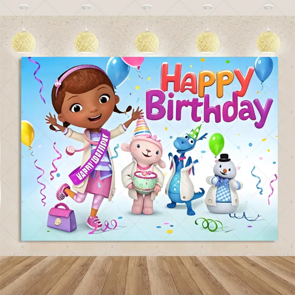 لعبة خلفية من Doc McStuffins، موضوع الطبيب، زينة حفلات أعياد الميلاد للأطفال، خلفية كرتونية، مستلزمات استحمام الطفل، دعامة للتصوير الفوتوغرافي