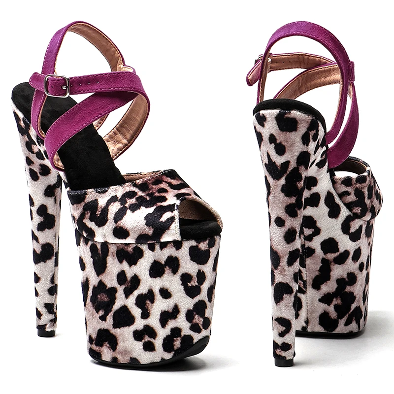 Leecabe 20cm/8inches  Beautiful Leopard  Upper With suede  Trend fashion sandals shoes  High Heel platform Pole Dancing Shoes