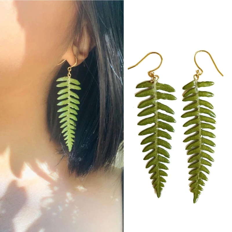 Q0KE Delicate bladvormige oorbellen Boheemse varenblad oorbellen groen blad Dangle Hook Earring unieke sieraden dames meisje