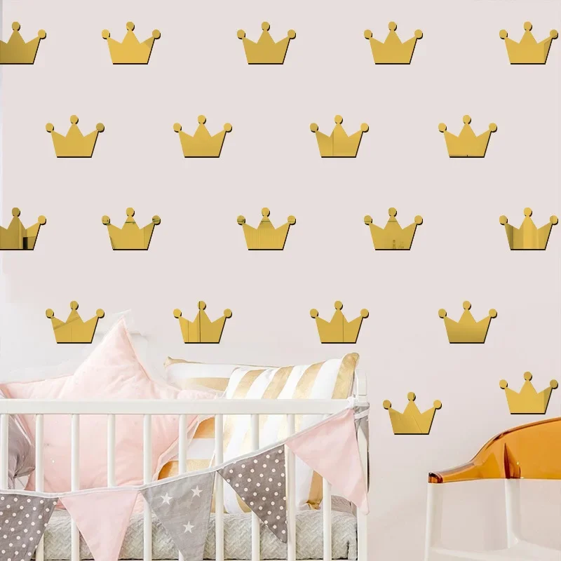 2 kind Gold /Silver Cartoon Princess Crown Mirror Wall Sticker for Children's Room Kindergarten Girl Decorative Acrylic