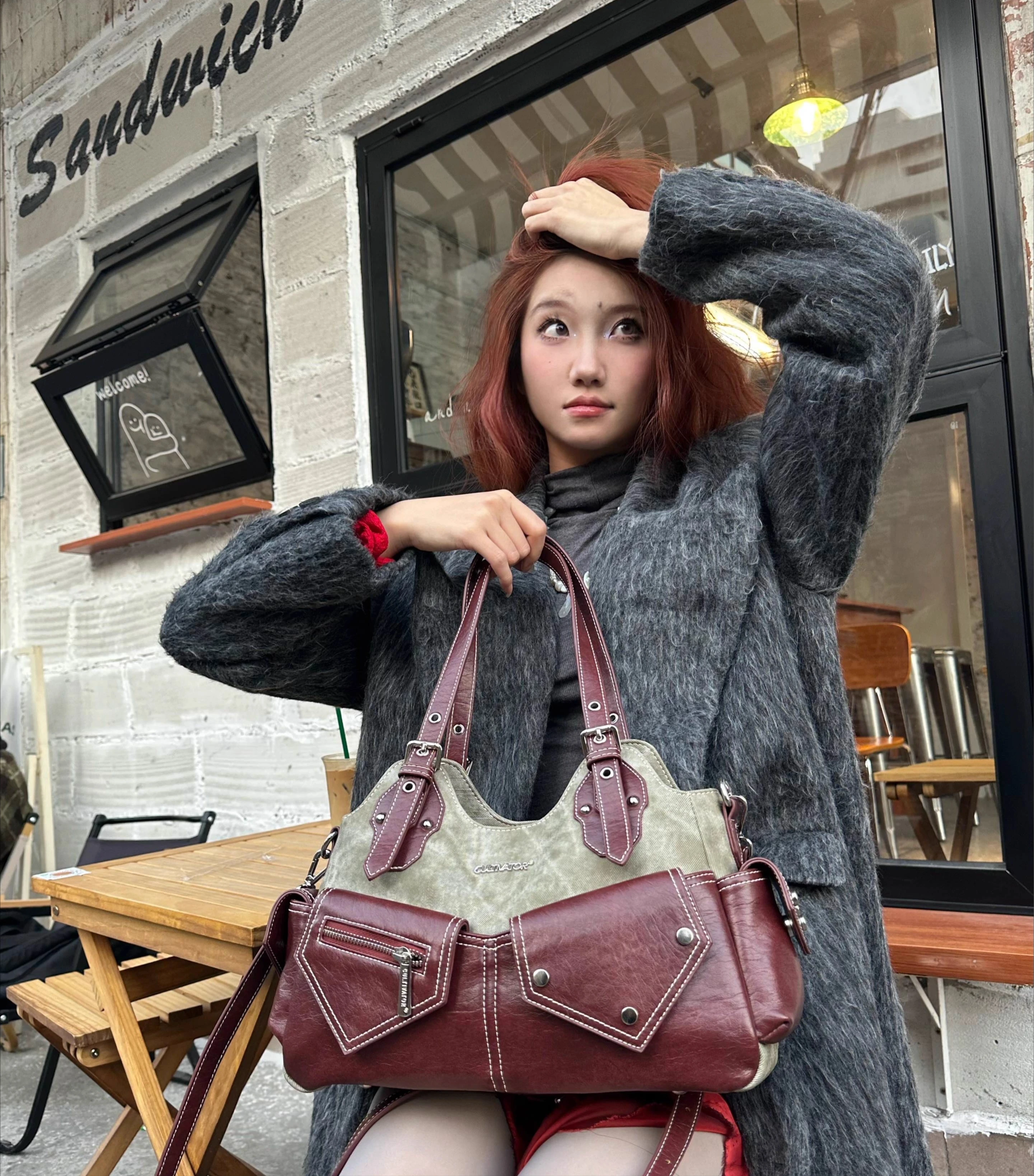 

Original Design Retro Contrasting Denim Splicing Single Shoulder Underarm Portable Messenger Bag Female Large Capacity Tote Bags