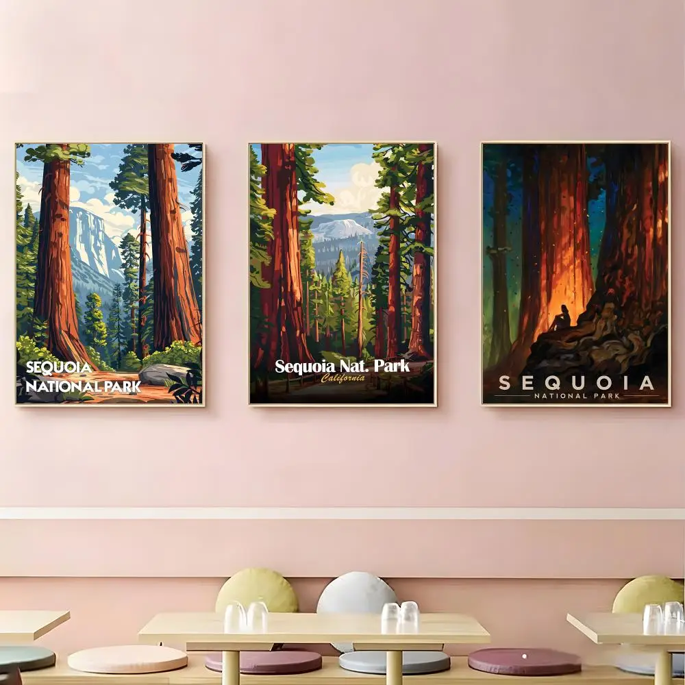 Travel Theme Sequoia National Park Poster HD Self-Adhesive Waterproof Wall Art Easy to Apply Multi-Scene Decor