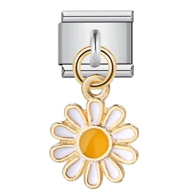 2024 Fashion Original Flower Pendant Elastic Charm Italian Links Fit 9mm Stainless Steel Modular Bracelet Making DIY Jewelry