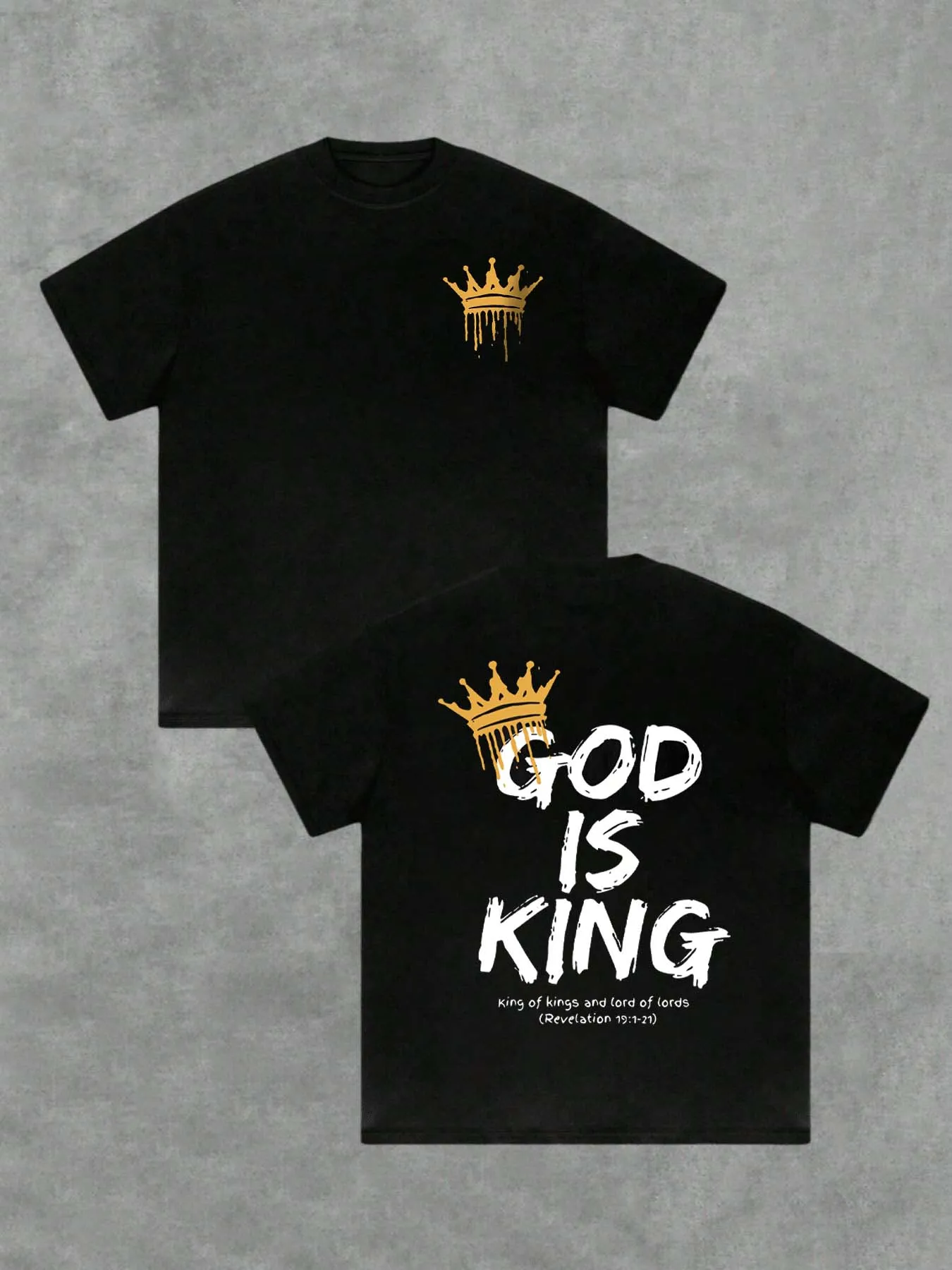 Men's pure cotton short-sleeve T-shirt with double-sided print, 'God is King' crown print, unisex style suitable for outdoor