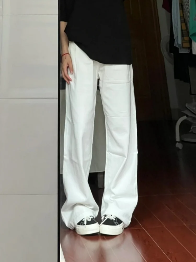 

Cleanfit White Blade Jeans Loose Straight Elastic Long Trousers Men Women Spring Summer High Street Casual Denim Jeans