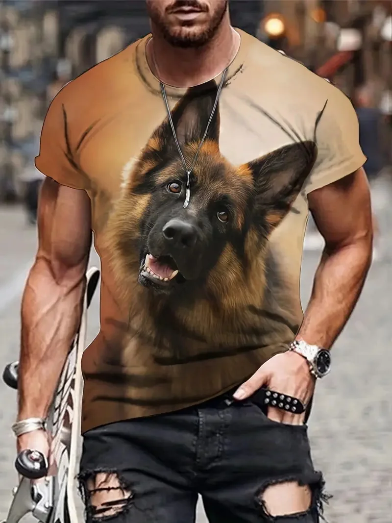 Men's Husky Print T-Shirt Casual Short Sleeve Breathable Round Neck Tshirts For Men Funny Animal Dog Graphic T Shirts Tops