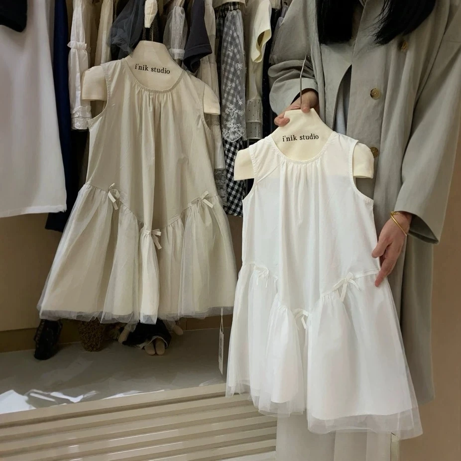 kids clothes Girls dress sleeveless bow and gauze  size 110-150 summer 2026
