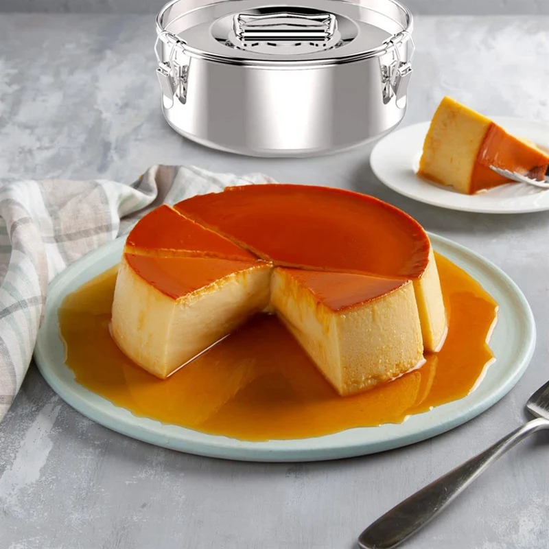Stampo per pentole per flan, stampo per flan in acciaio inossidabile con coperchio - Flan Maker per vasi da 6 litri