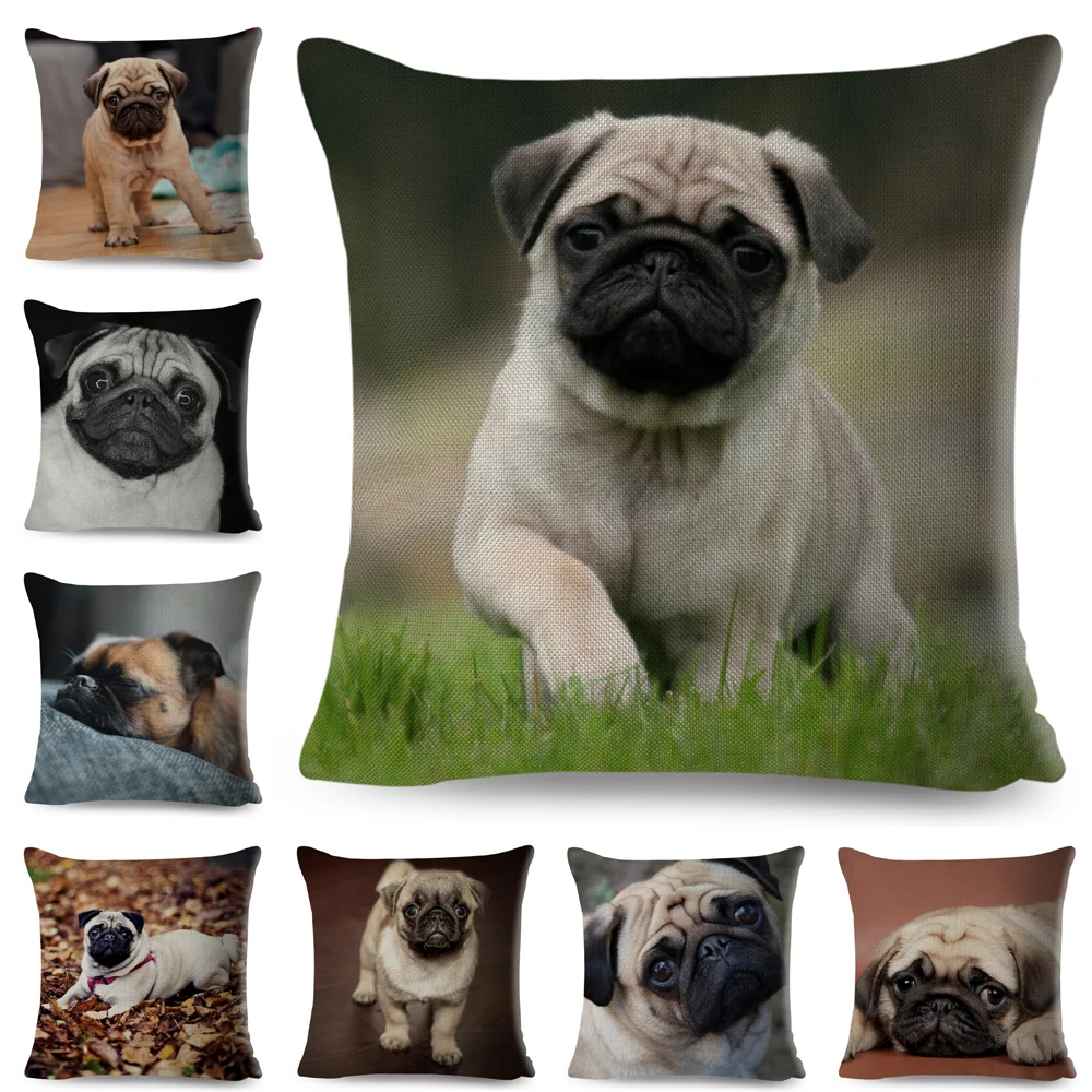 

Both Sided Pug Dog Print Cushion Cover Decoration Pet Animal Pillow Case for Sofa Home Car Linen Pillowcase 45x45cm