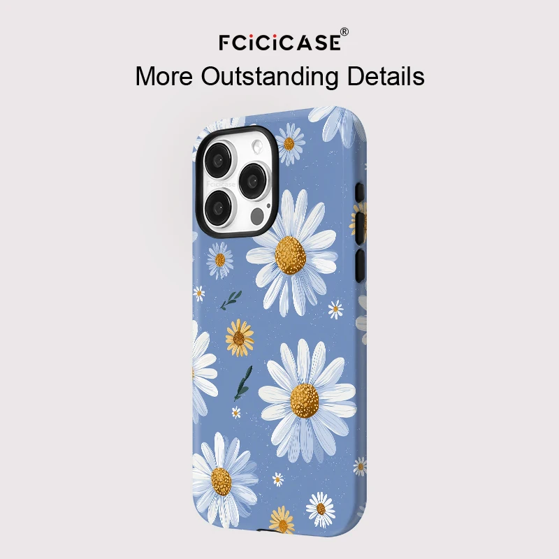 FCICICASE 럭셔리 데이지 꽃 무늬 아이폰 16 15 14 플러스 13 12 11 프로 맥스 충격 방지 2 in 1 마그네틱 PC TPU 케이스