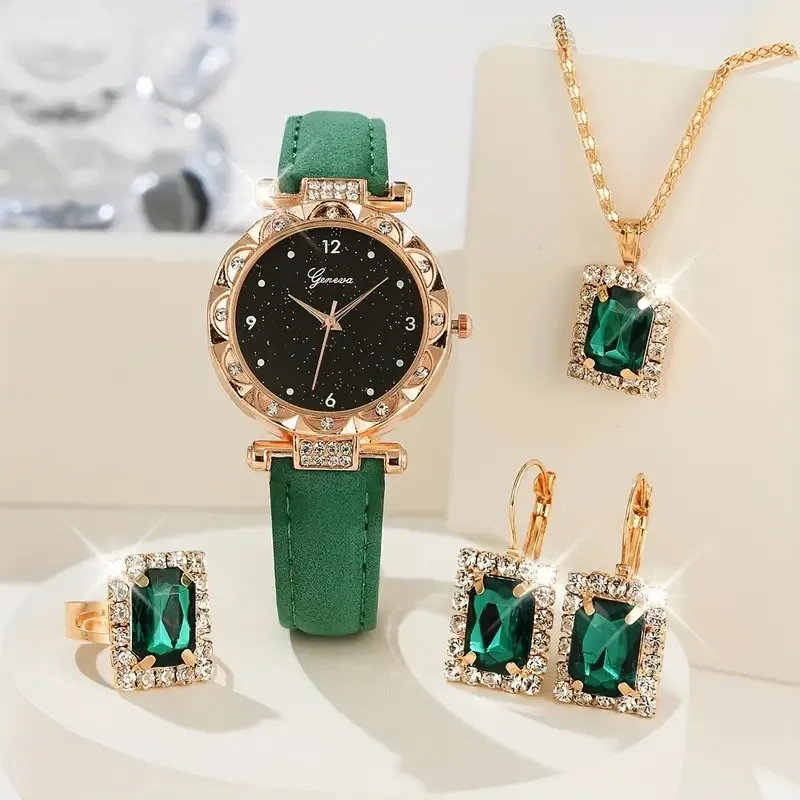 Womens Watches 5Pcs Set Luxury Rhinestone Women Fashion Elegant Wristwatch Quartz Watch For Girl WristWatch Bracelet Gift gallery 1