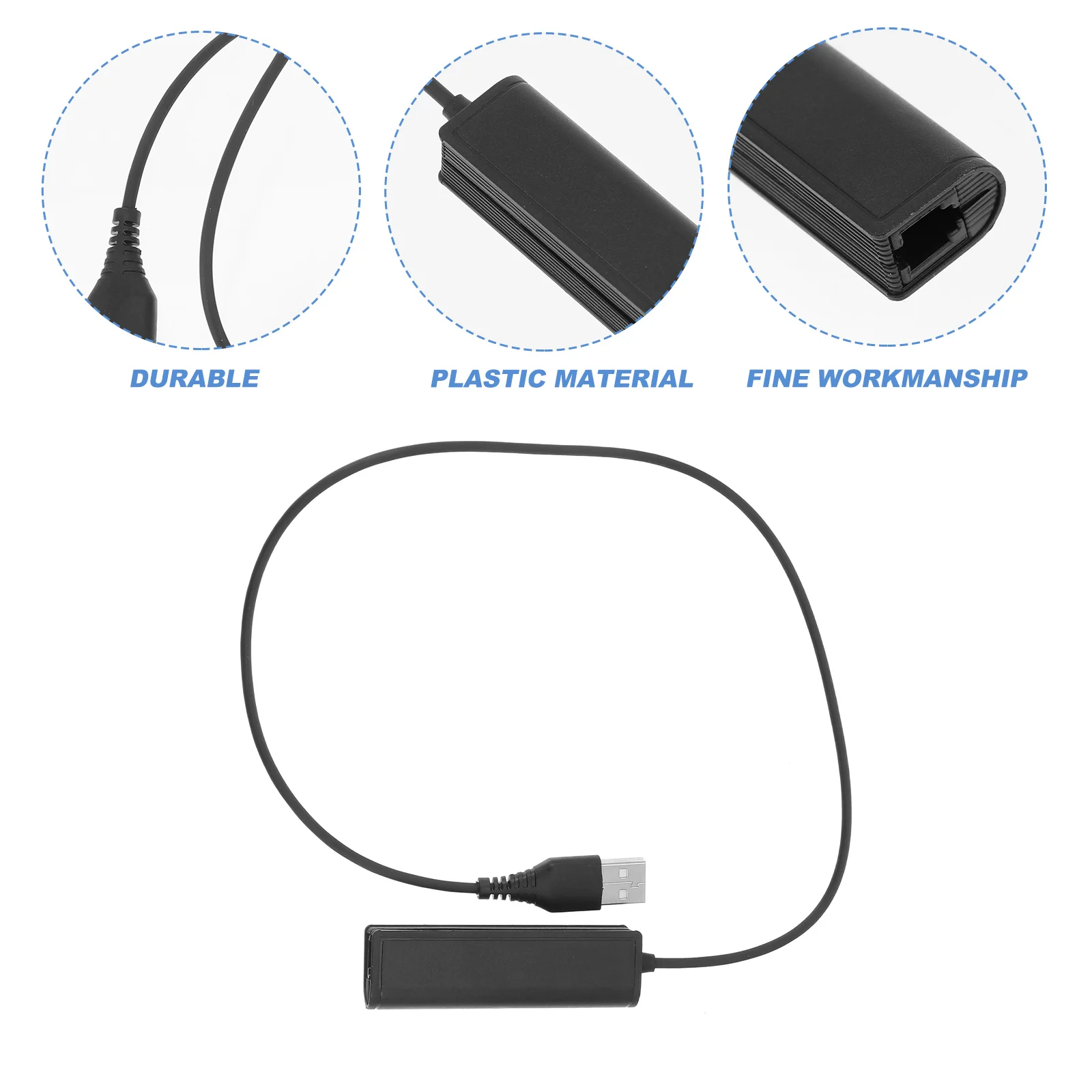 Noise Canceling Wired Headphones Adapter Cable RJ9 to USB Cord Wireless Headset Converter Black Plastic Office