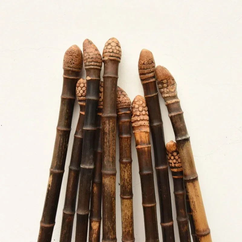 Natural Purple Bamboo Carving Walking Sticks Old Man Mountain Climbing Outdoors Camping Professional Accessories Outdoor Sports