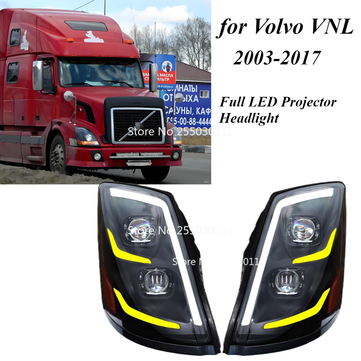 1 Uds camión pesado para Volvo VNL Blackout proyector LED completo faro con perno DRL y señal de giro secuencial 2003-2017