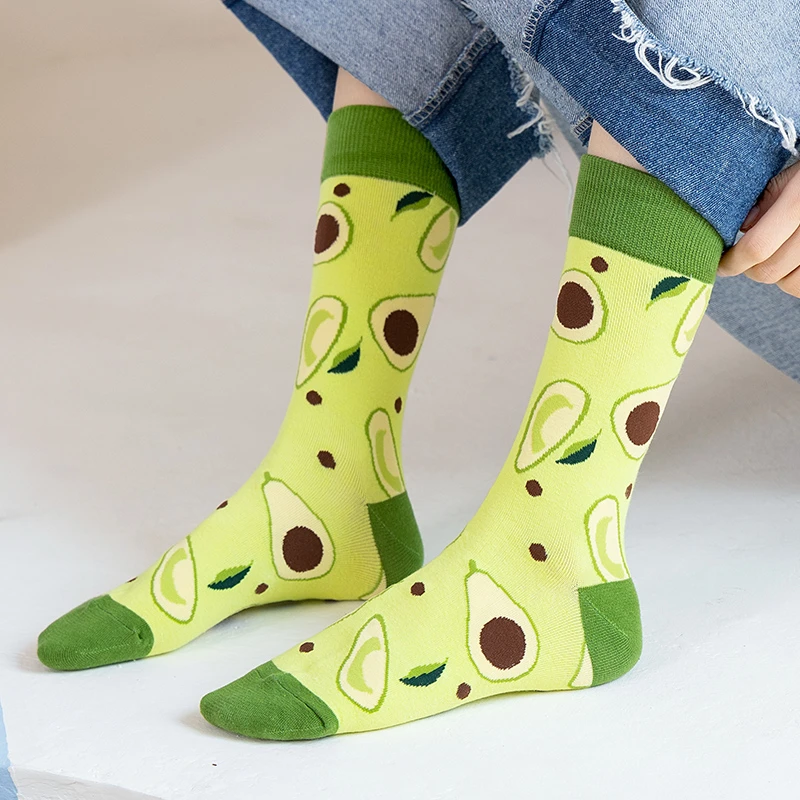 Men Women Funny Cotton Socks Fashion Hip Hop Harajuku Fruit Food Avocado Lemon Hamburger pizza Bacon Happy Casual Crew Socks