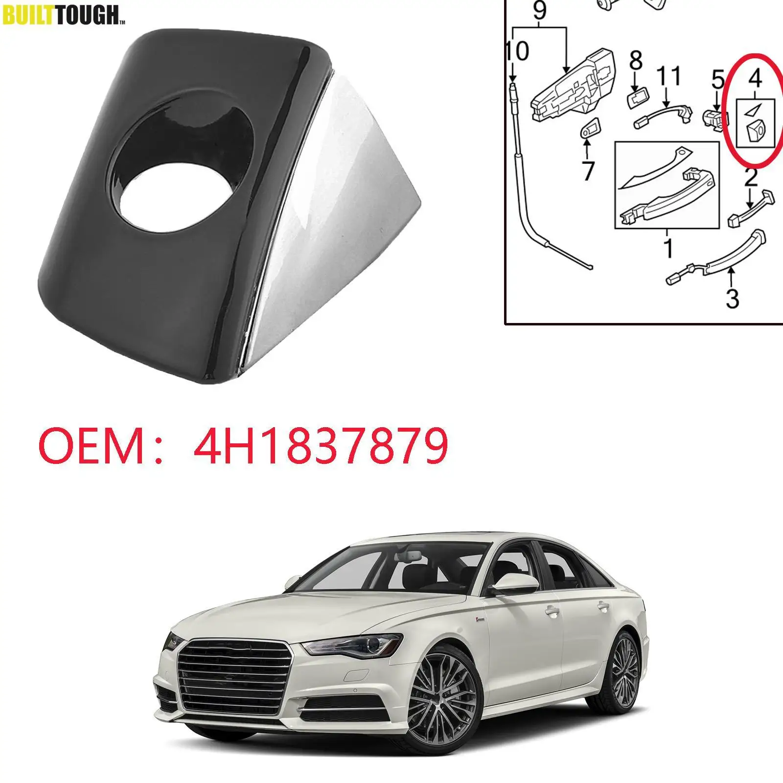 For Audi A6 A7 A8 RS6 RS7 A6/S6 A8/S8 Black chrome car exterior front left door handle key hole trim cover 4H1837879 2014-2016