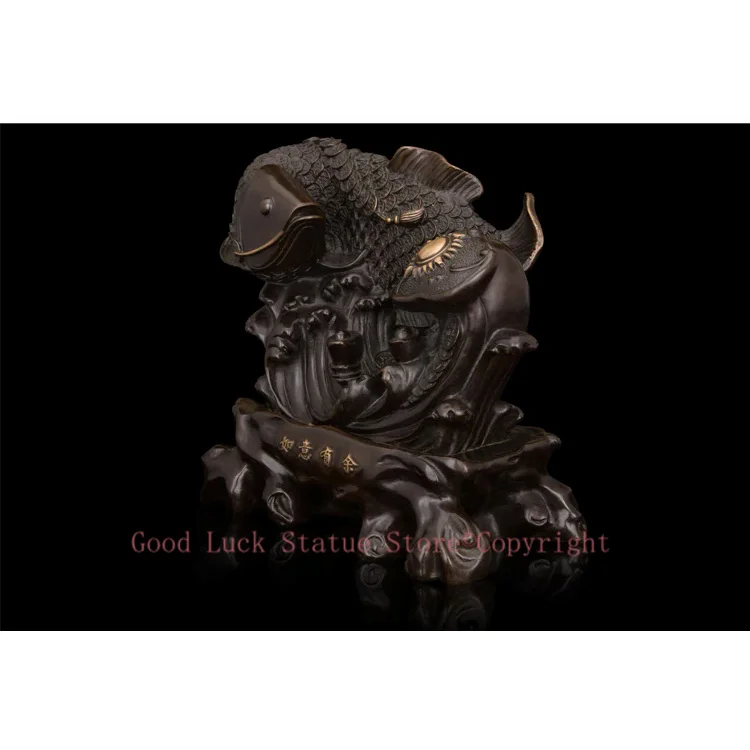 Large TOP COOL HOME OFFICE company SHOP Talisman Money Drawing Auspicious Arowana Golden Fish RUYI FENG SHUI bronze art statue