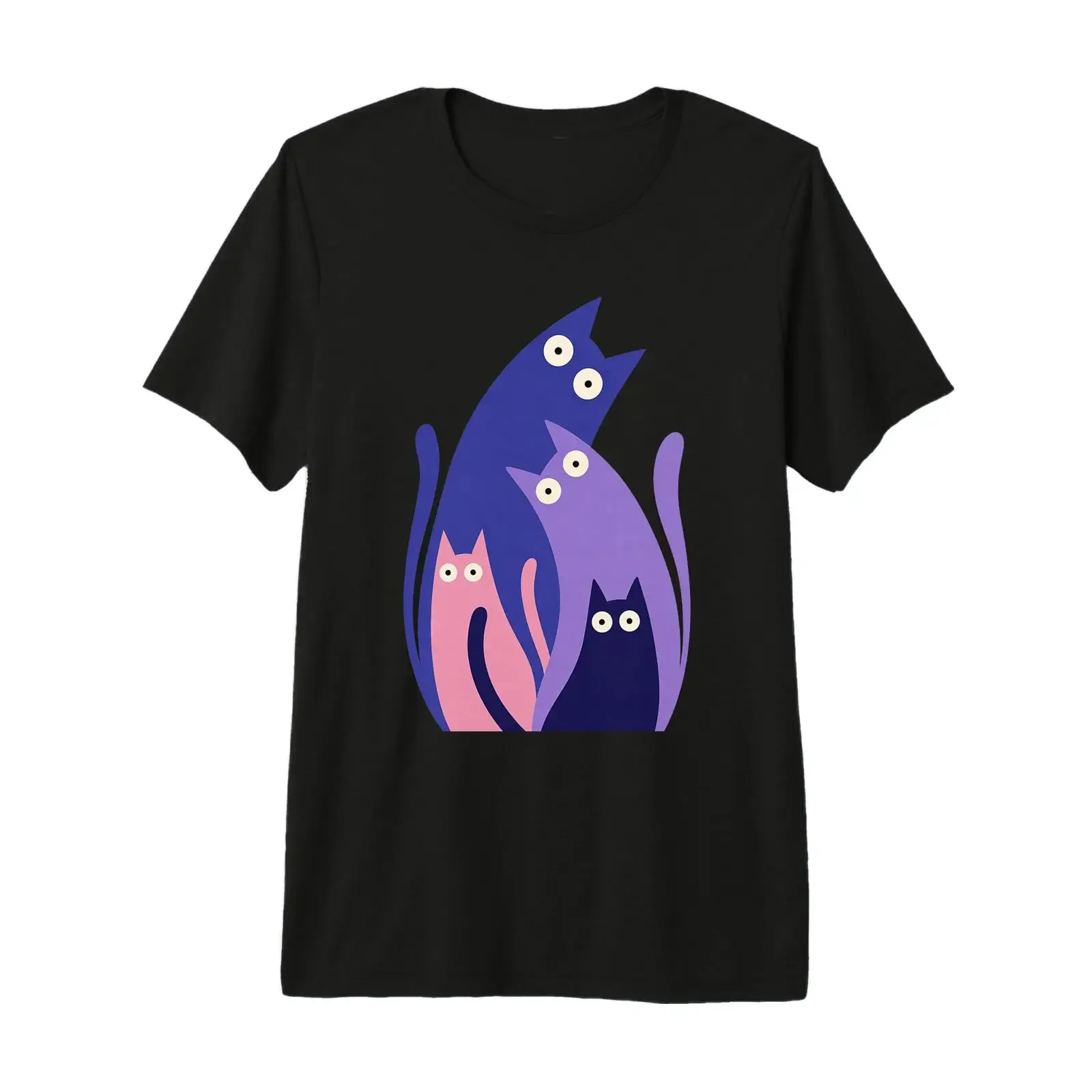 Design Abstrait coloré Chat Mignon Moderne Famille rétro T Shirt Haut de Gamme vintage Washed Top For Everyday Wear Unisex