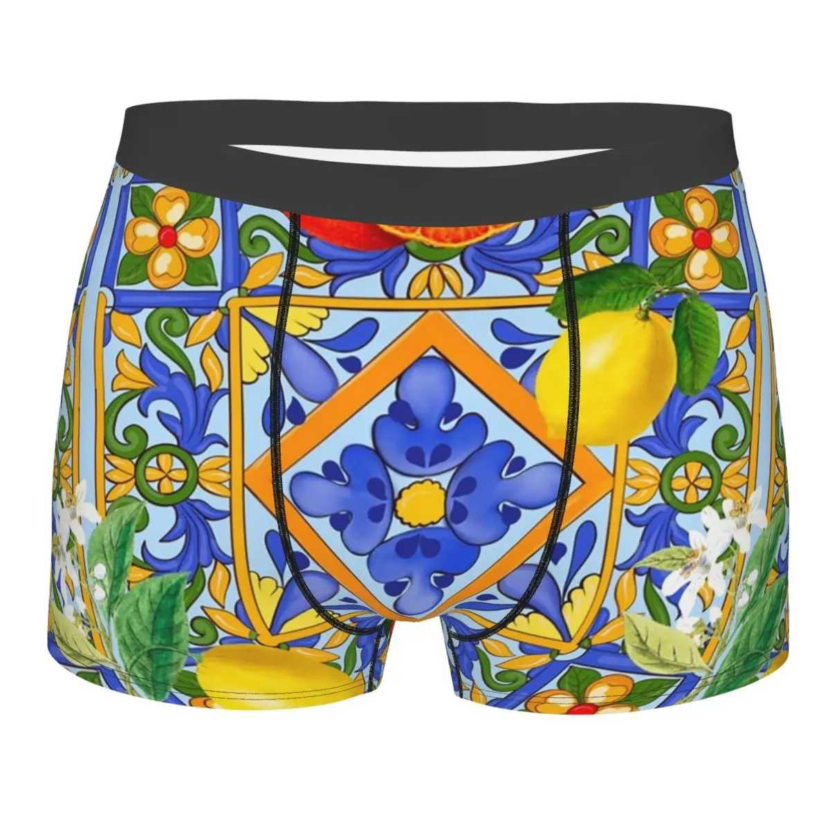 Custom Novelty Mediterranean Summer Lemons Sicilian Tiles Boxers Shorts Panties Men's Underpants Comfortable Briefs Underwear