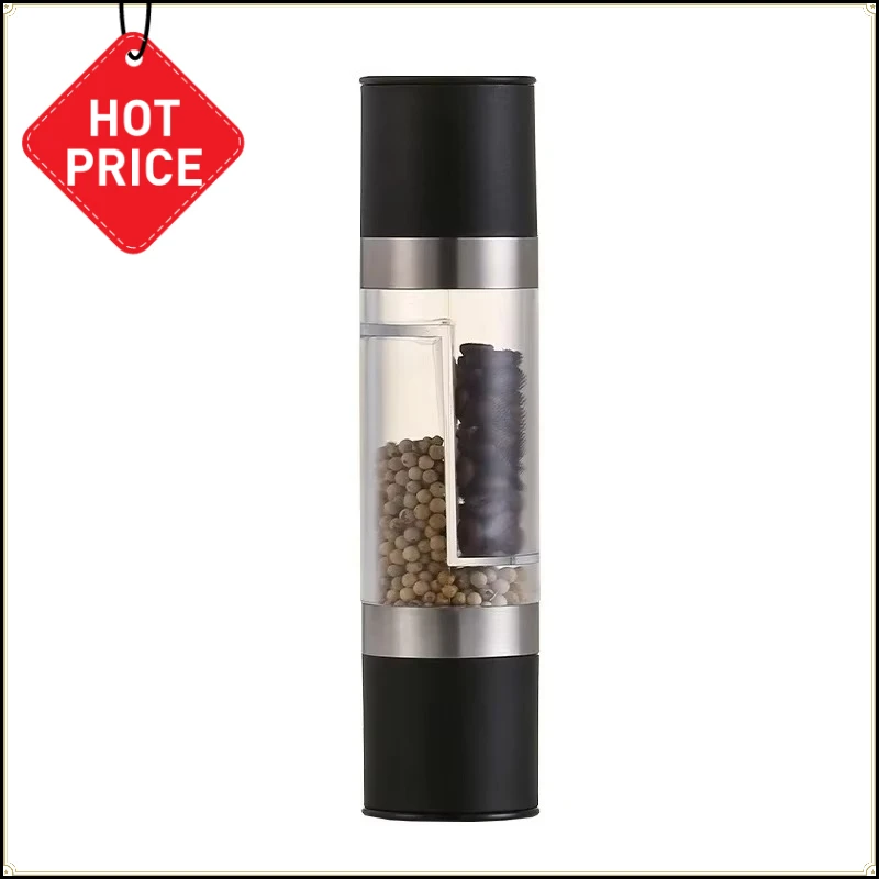 2 in 1 Salt Pepper Grinder Stainless Steel Manual Spice Mill Adjustable Ceramic Grinding Mechanism Kitchen Gadget