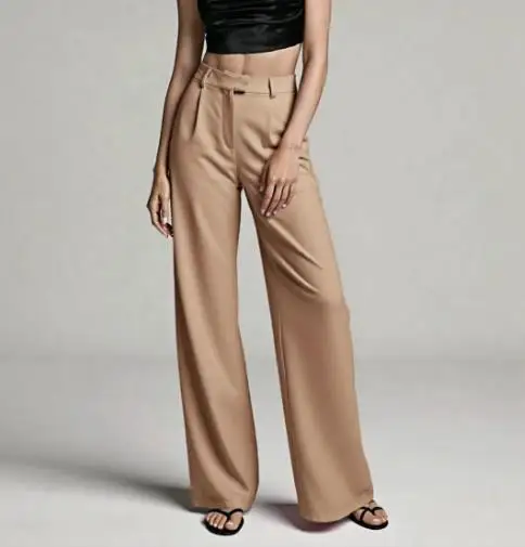 Neue Damen-Hose mit hoher Taille, geradem, weitem Bein, entspannte Silhouette und vielseitiger Stil, formelle Hose