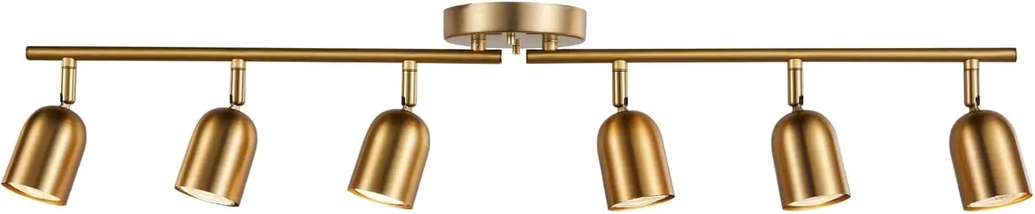 6-Light Adjustable Track Lighting Kit in Matt Brass Finish, Modern Flush Mount Ceiling Spotlight for Kitchen and Living Room