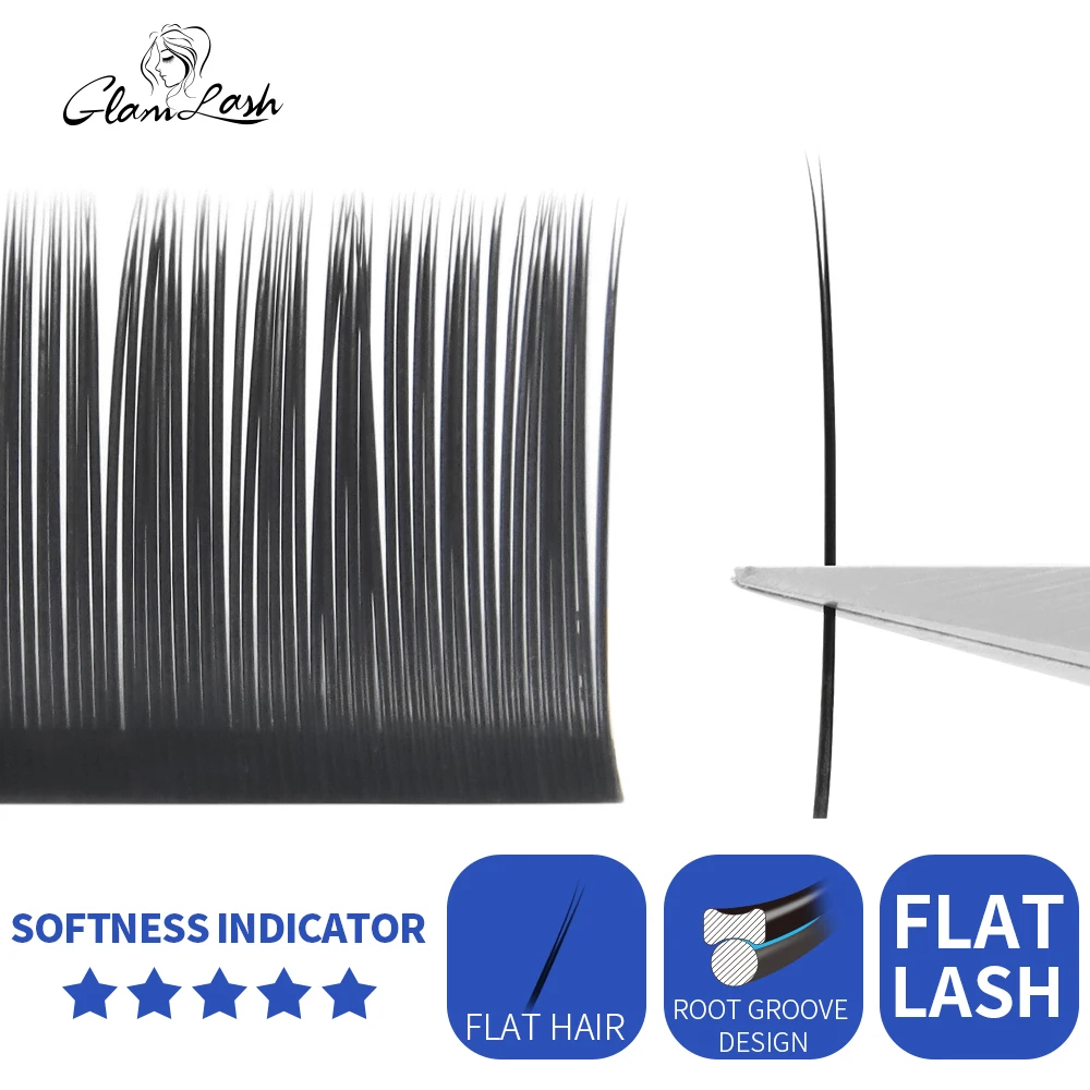 GLAMLASH Ellipse Flat Lashes Extensions Flat Eyelash Semi-permanent Individual Soft Tips Light Weight Mink