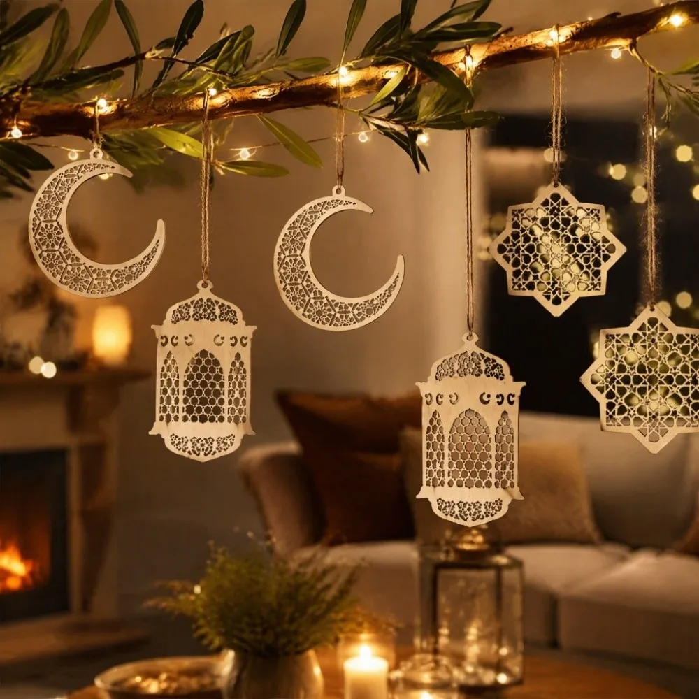 Natural Wood Wooden Hanging Ornaments Easy Painting Smooth Surface Star and Moon Ornaments Handmade Custom Design