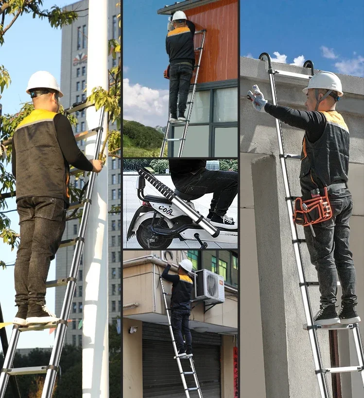 Telescopic ladder lifting 7 meters straight ladder multi-functional aluminum alloy folding household herringbone