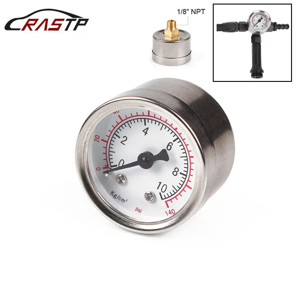 

RASTP- Universal 1/8 NPT Fuel Pressure Gauge Liquid 0-140 psi Oil Press Gauge Fuel Gauge White Face RS-CAP012