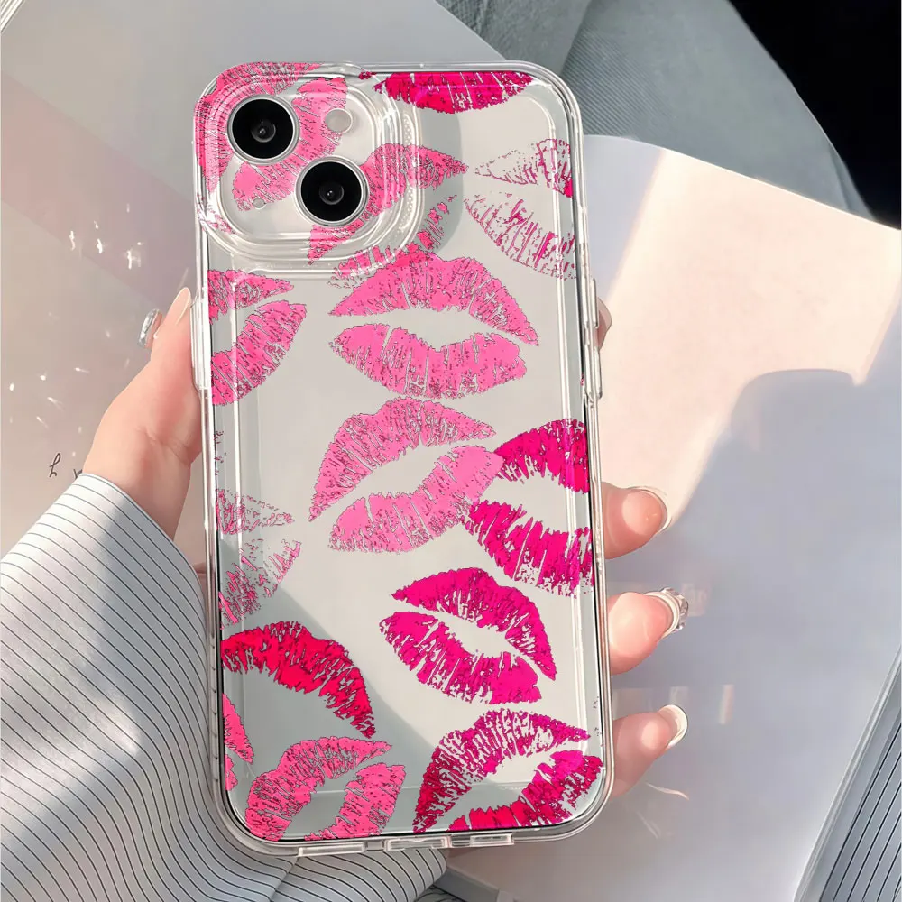 Y2K Pink Kiss Lip Phone Case For Samsung Galaxy S25 S26 S23 S24 S22 S21 Ultra Plus FE Note 20 A56 A55 A36 A54 A35 A34 A26 Cover