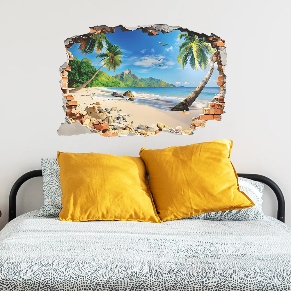 Fashion chic wall beach beach coconut tree bedroom living room porch home decoration wall stickers