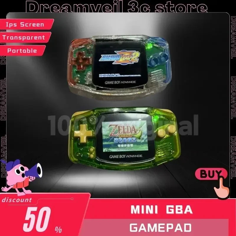 

Портативная игровая мини-консоль GBA, прозрачная игровая мини-консоль с Ips-экраном, портативный геймпад с аккумулятором