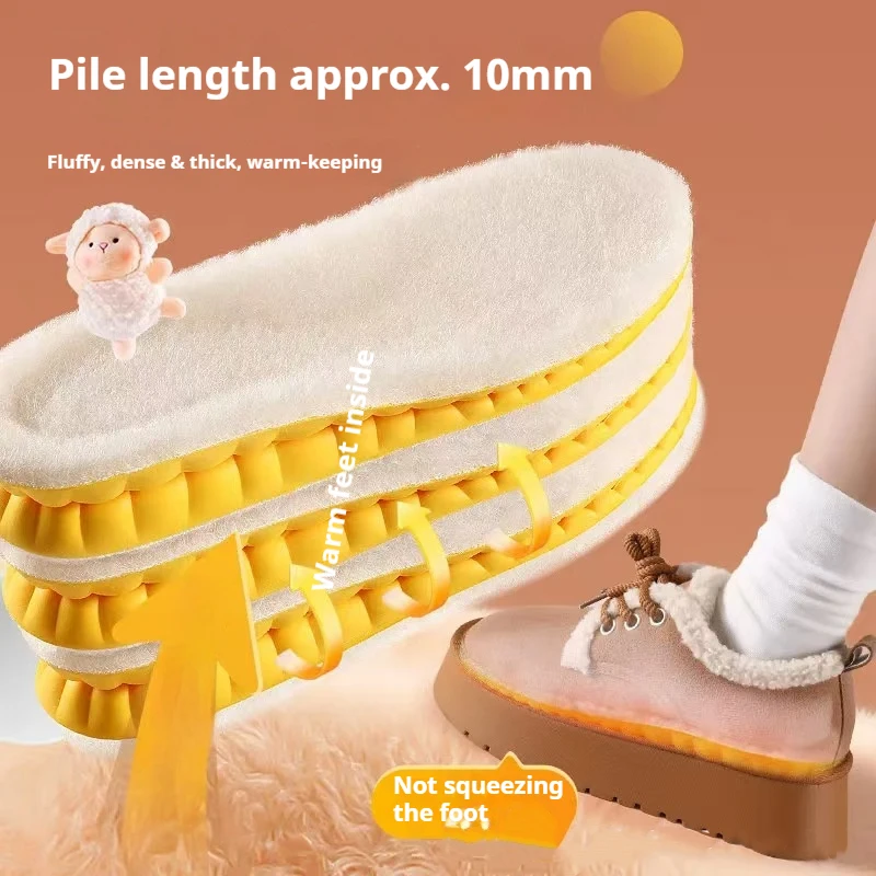 1 Pair New Winter Plush Insoles Sneakers Thickened Warm Insole Shock-absorbing Sole Comfortable Non-slip Shoe Pads