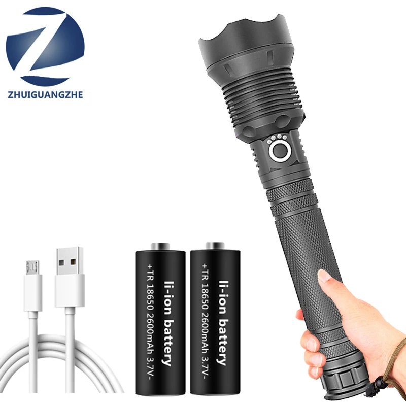 Linterna de luz XHP160 recargable por Usb con zoom, linterna de batería 18650 26650 para acampar, La linterna Led más brillante, 1000 000lm