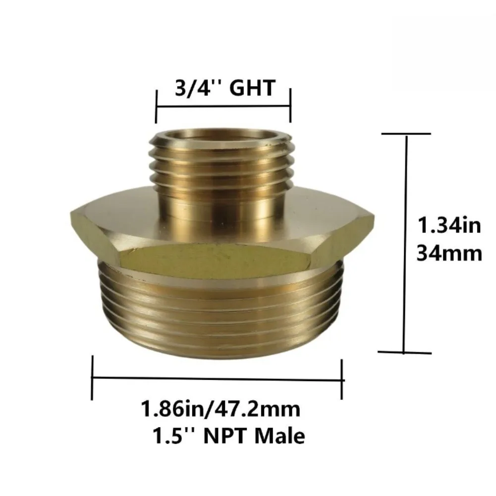 2025 محول خرطوم نحاسي عالي التحمل 3/4 "GHT إلى 1-1/2" NPT ذكر مقرنة توصيل سريعة لمشاريع سقي المنزل والحديقة