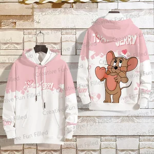 Tom và Jerry Capuz của trẻ em và phim hoạt hình trưởng thành, tay áo dài với mui xe lỏng lẻo, thương hiệu thời trang châu Âu và Mỹ, mới, 2024 10 Áo nỉ bán hàng chính của Tom và Jerry - 3