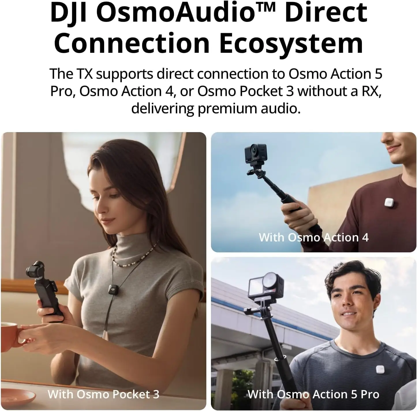 DJI-Mic Mini Microfone Sem Fio, Cancelamento Inteligente de Ruído, Áudio de Alta Qualidade, 2 TX Plus 1 RX, 1 TX + 1 RX