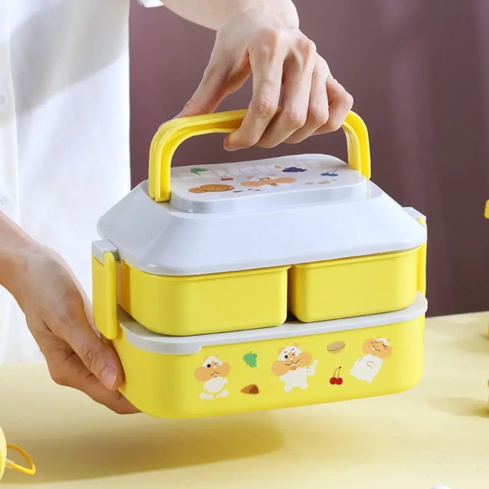 

Plastic Portable Lunch Box with Compartments Double Layered Food Storage Box Colorful Large Capacity Food Containers School Kids