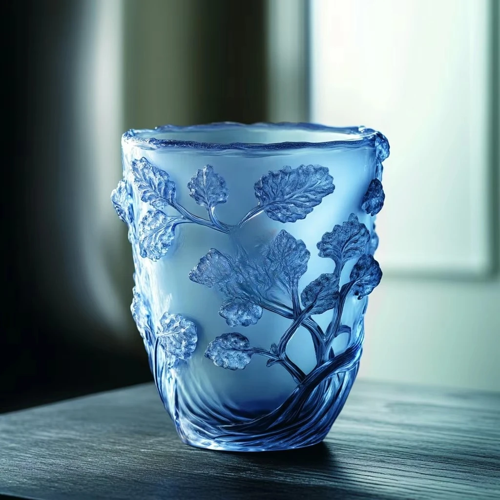 손으로 조각한 가정 장식, 크리스탈 유리 잎 무늬 양각 꽃병