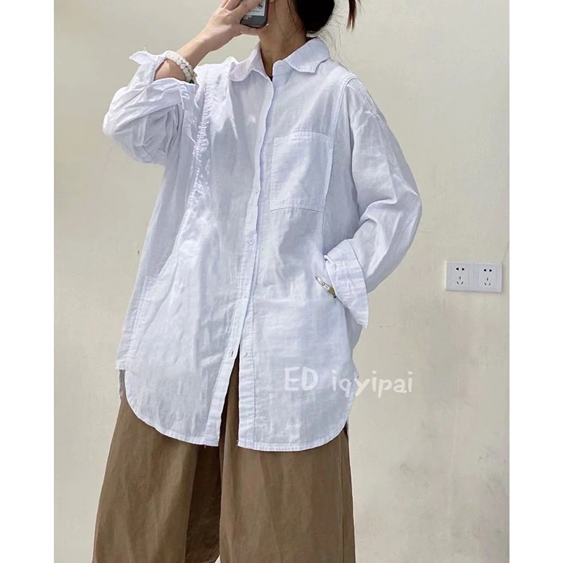 

2022 Spring Autumn New Arts Style Women Long Sleeve Loose Turn-down Collar Shirts 100% Cotton Casual Blouse female Tops C389