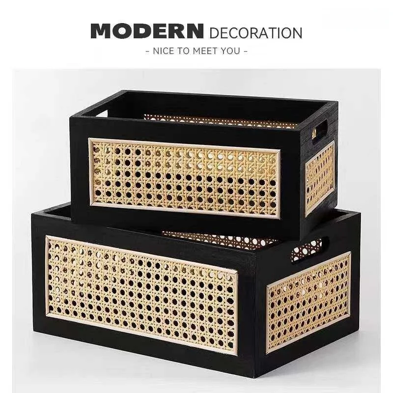 

Rattan Style Wooden Storage Box Living Room Children's Room Book Toy Organizer Basket Handmade Craft Storage Solution